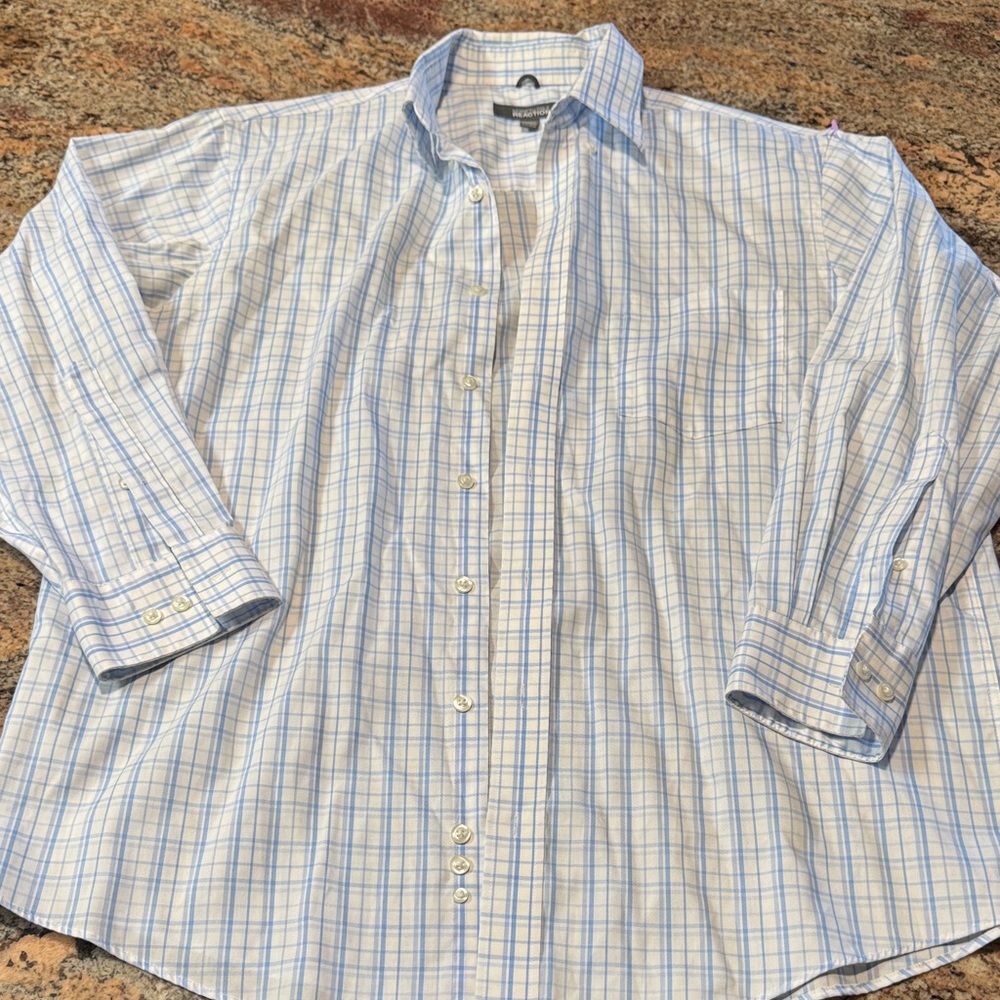 Kenneth Cole Reaction White and Blue Plaid Shirt